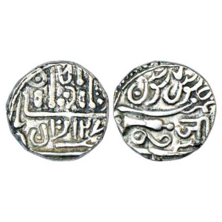 Gwalior, Jayaji Rao (1843-1886 AD), Silver Rupee, Sheopur Mint, in the name of Muhammad Ak