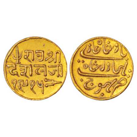Kutch, Deshalji II (1819-1860 AD), Gold 25 Kori, 4.68g, in the name of Bahadur Shah II, VS