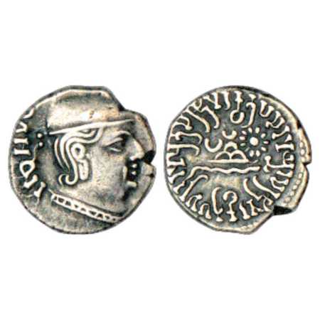 Western Kshatrapas, Karddamaka dynasty, Silver Drachm of Damazada I as Mahakshatrapa, (c. 
