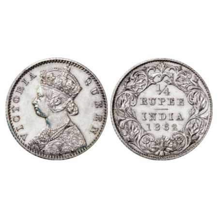 Victoria Queen, Silver Quarter Rupee Proof Mule, 2.95g, 19.40 mm, milled edge, 1862, struc