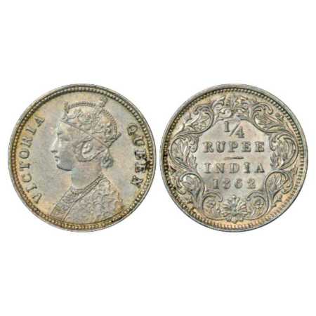 Victoria Queen, Silver ¼ Rupee, 1862, Calcutta Mint, A/I/no mm, PR 376. About Uncirculated