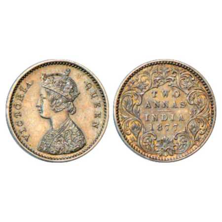 Victoria Queen, Silver Two Annas Proof Mule, 1.46g, 15.48 mm, plain edge, 1877, struck at 