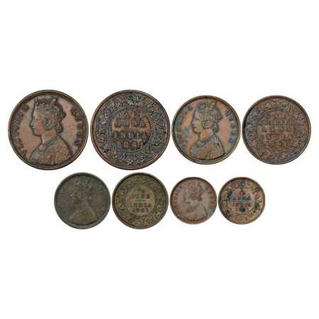 Victoria Queen, Copper Pattern ½ Anna, Quarter Anna, Half Pice & Twelfth Anna, plain edge,