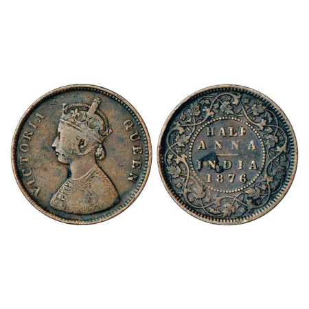 Victoria Queen, Copper ½ Anna, 1876, Calcutta Mint, bust B, PR 584. Very Fine, Scarce.