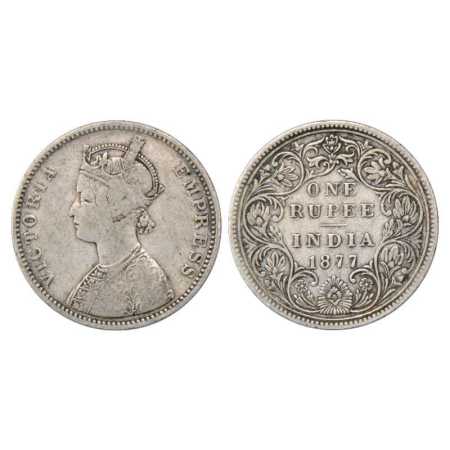 Victoria Empress, Silver Rupee, 1877, Bombay Mint, A3/II/no mm, PR 148. About Very Fine, V