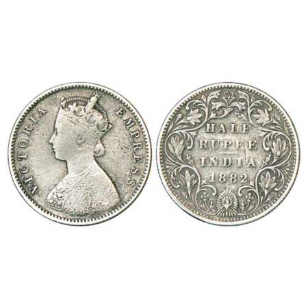 Victoria Empress, Silver ½ Rupee, 1882, Bombay Mint, A/II/dot, PR 291. Fine+, Rare.