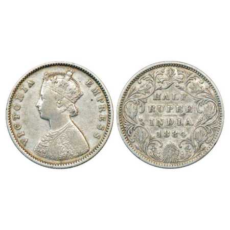 Victoria Empress, Silver ½ Rupee, 1884, Bombay Mint, A/II/dot, PR 292. Very Fine, Very Sca