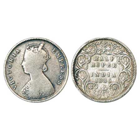 Victoria Empress, Silver Rupee, ½ Rupee, 1886, Calcutta Mint, A/I/'C' incused, PR 270. Fin