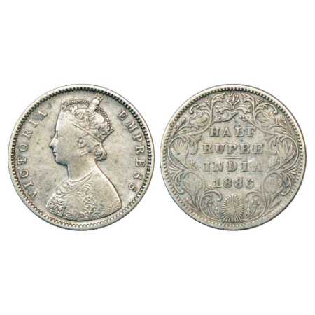 Victoria Empress, Silver Rupee, ½ Rupee, 1886, Bombay Mint, A/II/'B' raised, PR 295. Very 
