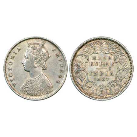 Victoria Empress, Silver ½ Rupee, 1887, Calcutta Mint, A/I/'C' incused, PR 271. About Extr