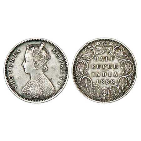 Victoria Empress, Silver ½ Rupee, 1888, Bombay Mint, A/II/no mm, PR 297. Very Fine+, Rare.