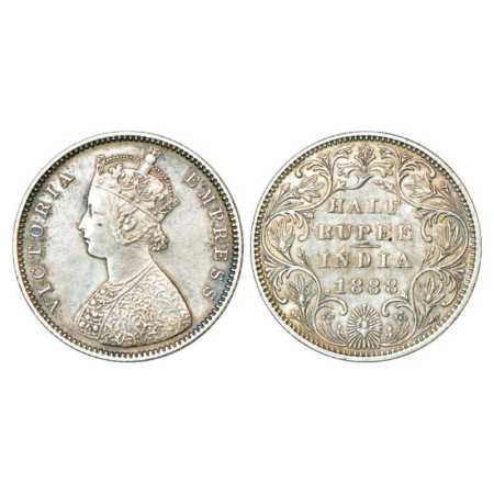 Victoria Empress, Silver ½ Rupee, 1888, Bombay Mint, A/II/'B' raised, PR 298. About Extrem
