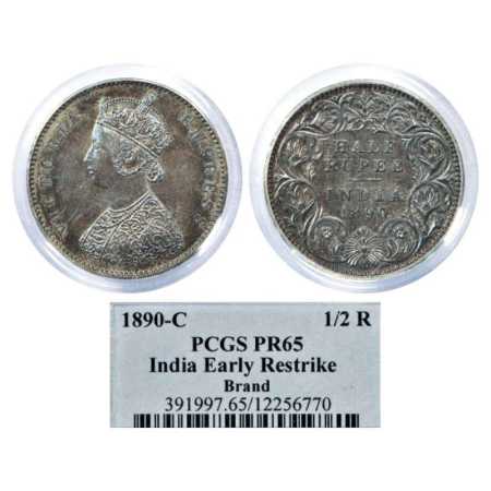 Victoria Empress, Silver Half Rupee Proof, milled edge, 1890, Calcutta Mint, A/I/'C' incus