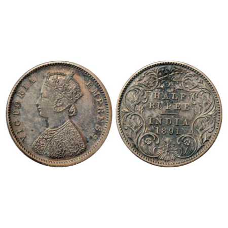 Victoria Empress, Silver Half Rupee Proof, 5.84g, 24.61 mm, milled edge, 1891, Calcutta Mi