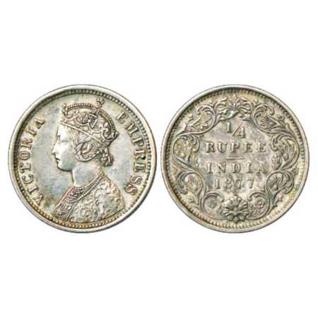 Victoria Empress, Silver ¼ Rupee, 1877, Bombay Mint, A/I/dot, PR 408. Very Fine+, Very Sca