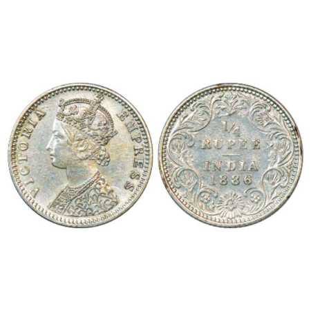 Victoria Empress, Silver ¼ Rupee, 1886, Calcutta Mint, C/II/no mm, unlisted in pridmore. E