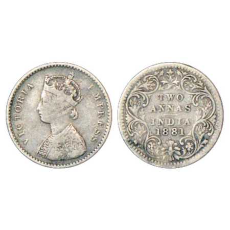 Victoria Empress, Silver 2 Annas, 1881, Bombay Mint, A/II/dot, PR 523. Very Fine, Scarce.