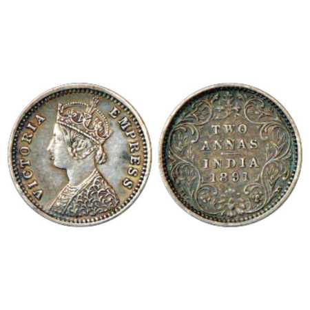 Victoria Empress, Silver 2 Annas, 1891, Bombay Mint, B/II/'B' incused, PR 546. Very Fine, 