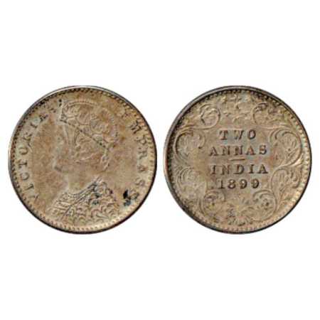 Victoria Empress, Silver Two Annas Proof, 1.49g, 15.28 mm, plain edge, 1899, Calcutta Mint