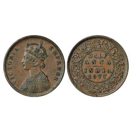 Victoria Empress, Copper ½ Anna, 1877, Calcutta Mint, bust 'C', PR 585. About Extremely Fi