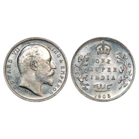 Edward VII, Silver Rupee, 1905, Bombay Mint, PR 201. Brilliant Uncirculated, Very Scarce.