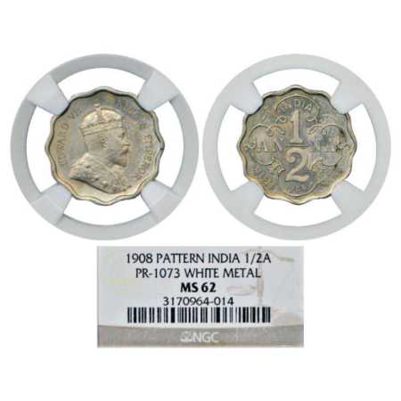 Edward VII, Cupro-Nickel Pattern ½ Anna, 1908, Calcutta Mint. Obv: Bare head of the king f