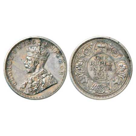 George V, Silver Rupee Proof Mule, 11.68g, 30.96 mm, milled edge, 1911, Calcutta Mint, Obv
