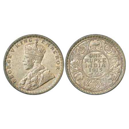 George V, Silver Rupee, 1915, Calcutta Mint, PR 211. Uncirculated, Very Scarce.