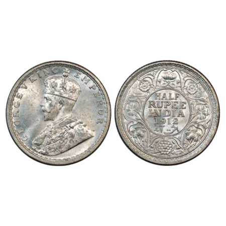 George V, Silver ½ Rupee, 1912, Bombay Mint, PR 336. Brilliant Uncirculated, Very Scarce.