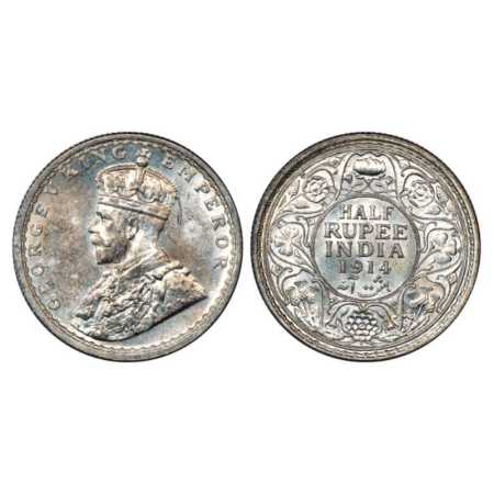 George V, Silver ½ Rupee, 1914, Bombay Mint, PR 338. Uncirculated, Very Scarce.