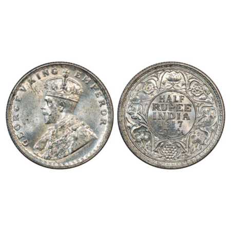 George V, Silver ½ Rupee, 1917, Bombay Mint, PR 341. Brilliant Uncirculated, Very Scarce.