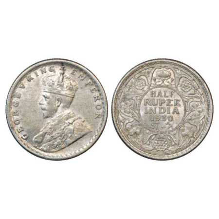 George V, Silver ½ Rupee, 1930, Calcutta Mint, PR 332. Uncirculated, Rare.
