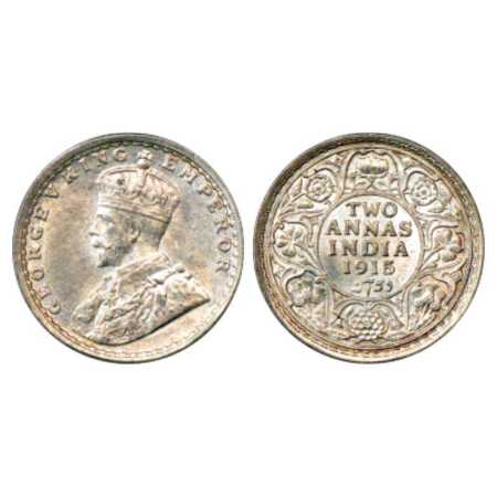 George V, Silver 2 Anna, 1915, Bombay Mint, dot, PR 574. Uncirculated, Very Scarce.
