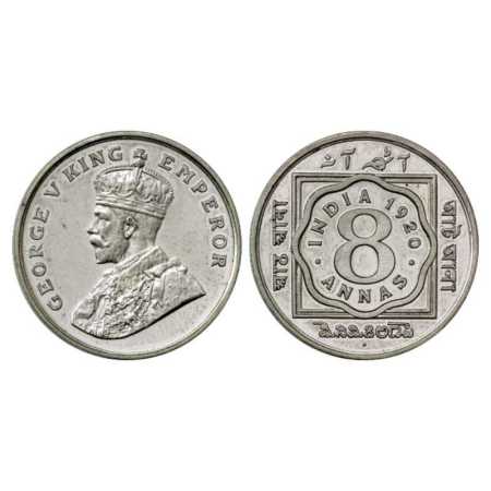 George V, Cupro-Nickel 8 Annas Proof, 7.74g, 26.04 mm, plain edge, 1920, Bombay Mint, dot,