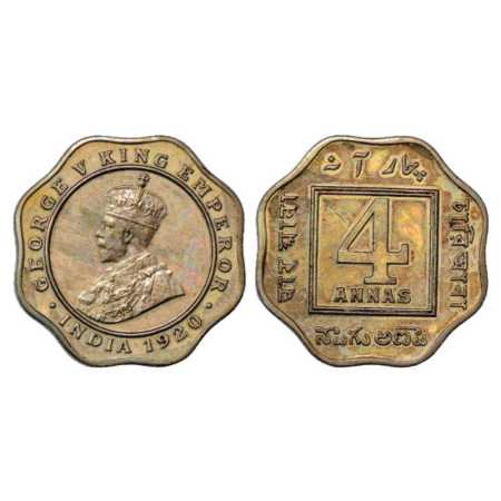 George V, Cupro-Nickel Four Annas Proof, 6.74g, 1920, Calcutta Mint, no dot, Obv: Crowned 