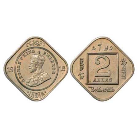 George V, Cupro-Nickel Two Annas Proof, 5.79g, 1918, Calcutta Mint, no dot, Obv: Crowned a