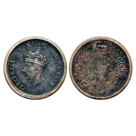 George VI, Silver Half Rupee Proof, 5.86g, 24.39 mm, milled edge, 1938, Calcutta Mint, no 