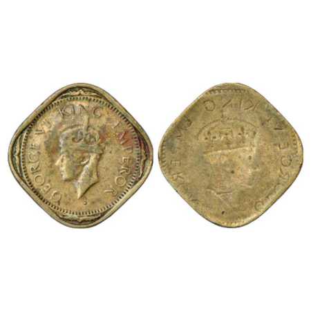 George VI, Nickel-Brass, 2 Annas, Lakhi (Brockage). Very Fine+, Very Rare.