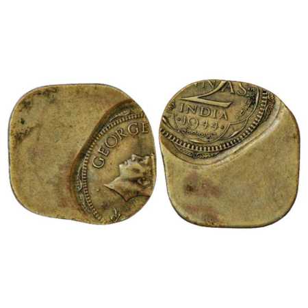 George VI, Misprint, Nickel-Brass 2 Anna, 1944, Bombay Mint, die shifting on both sides. V