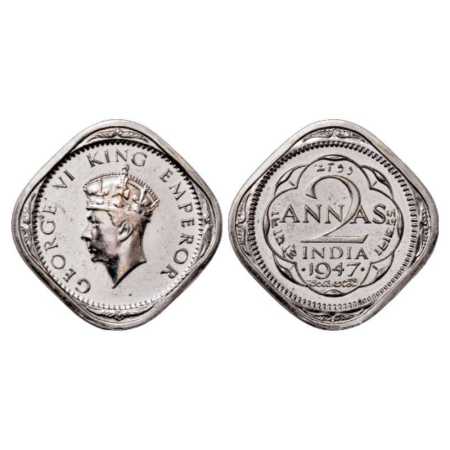 George VI, Cupro-Nickel Two Annas Proof Mule, 5.88g, 1947, Bombay Mint, dots by year numer