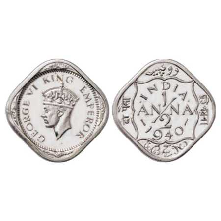 George VI, Cupro-Nickel Half Anna Proof, 2.94g, 1940, Calcutta Mint, dots by INDIA & dashe