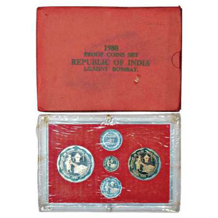 1980, Rural Women's Advancement, Proof set of 4 coins, 100 Rupees, 10 Rupees, 25 Paise and