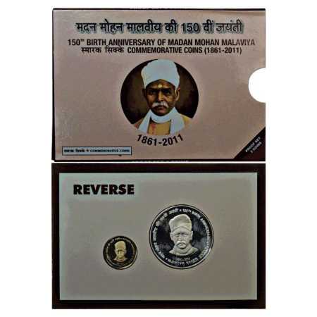 2011, 150th Birth Anniversary of Madan Mohan Malaviya, Proof set of 2 coins, 150 Rupees an