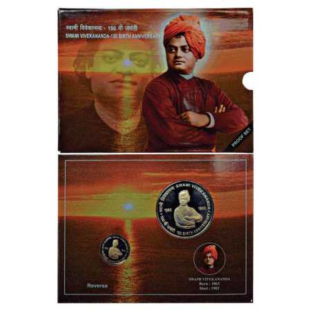 2013, 150th Birth Anniversary of Swami Vivekananda, Proof set of 2 coins, 150 Rupees and 5