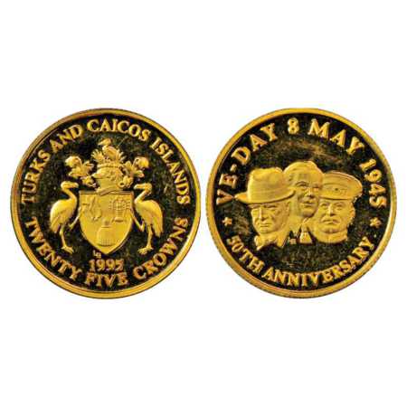 Turks & Caicos Island, Gold 25 Crowns, Proof, 7.81, AD 1995. Uncirculated, Rare. This coin