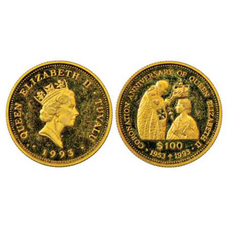 Tuvalu, Gold 100 Dollar, Proof, 7.89g, AD 1993, sub: 40th Anniversary of coronation of Que