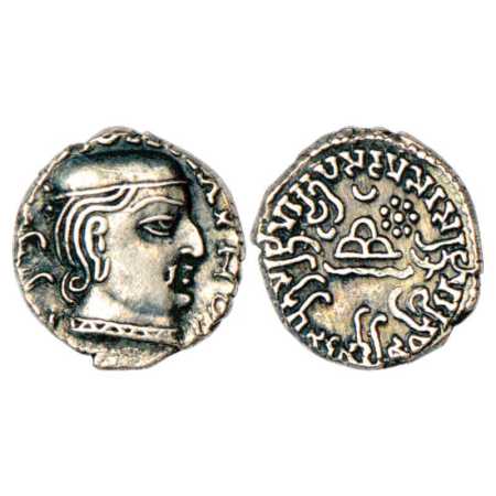 Western Kshatrapas, Karddamaka dynasty, Silver Drachm of Damasena as Mahakshatrapa, (c. 22
