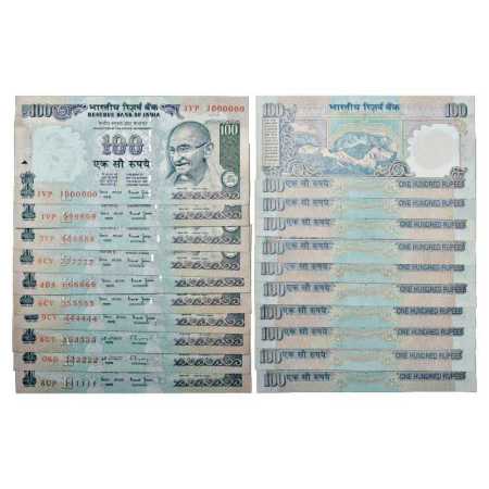 Republic of India, Set of 10 Fancy Number Notes, 100 Rupees, signed by C. Rang Rajan and B
