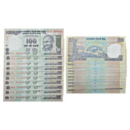 Republic of India, Set of 10 Fancy Number Notes, 100 Rupees, signed by Y. V. Reddy, Gandhi