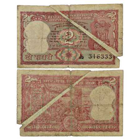 Republic of India, 2 Rupees, Misprint Note, signed by I. G. Patel, Serial No.: L82 346333,